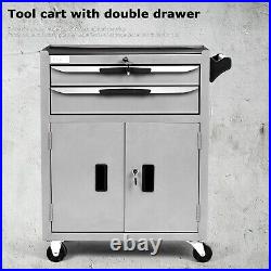 2 Drawer Lockable Tool Chest Storage Metal Box Roller Cabinet Garage Workshop