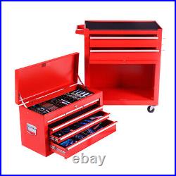 2in1 Large Tool Chest Cabinet Garage 8 Drawer Roller Top Chest Box Tools Trolley