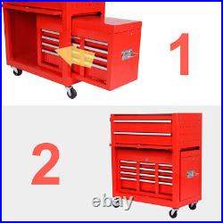 2in1 Large Tool Chest Cabinet Garage 8 Drawer Roller Top Chest Box Tools Trolley