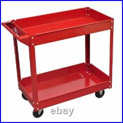 2x Workshop Tool Trolley 2/3 Storage Shelves Metal Roller Cart Cabinet 100kg Red
