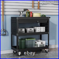 3 Tier Tools Trolley Cart Roller Cabinets Garage Workshop with Drawer Heavy Duty