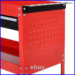 3-tier Tool Trolley Cart Roller Cabinet Storage Box Lockable Casters Red