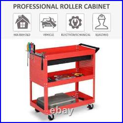 3-tier Tool Trolley Cart Roller Cabinet Storage Box Lockable Casters Red Work