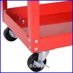 3-tier Tool Trolley Cart Roller Cabinet Storage Box Lockable Casters Red Work