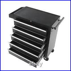 5-Drawer Black Tool Trolley Chest Heavy Duty Steel Mobile Storage Roller Cabinet