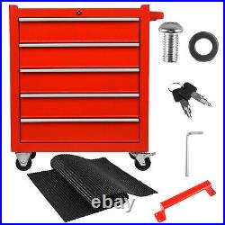 5 Drawer Lockable Tool Chest Storage Metal Box Roller Cabinet Rollcab
