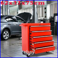 5 Drawer Portable Toolbox Tool Box Chest Cabinet Garage Storage Roll Cab Red New