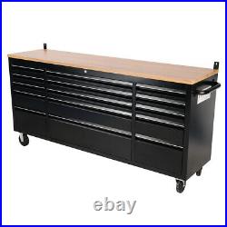 74.6'' Portable Tool Box Wood Top Chest Roller Cabinet Garage Storage 15 Drawers