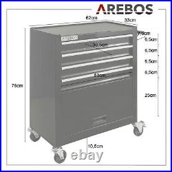 AREBOS Roller Tool Cabinet Storage 4 Drawers Toolbox Garage Workshop Black