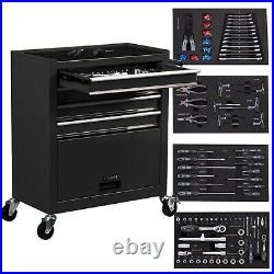 AREBOS Roller Tool Cabinet Storage 4 Drawers with Tools Garage Workshop Black
