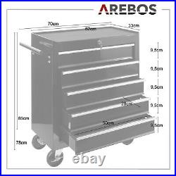 AREBOS Roller Tool Cabinet Storage 5 Drawers Toolbox Garage Workshop Black
