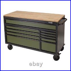 BUNKER Green Roller Tool Cabinet Workbench 10 Drawer 56 Steel 08236