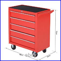 DURHAND Roller Tool Cabinet Stoarge Box 5 Drawers Garage Workshop Chest Red