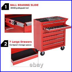DURHAND Roller Tool Cabinet Storage Chest Box 7 Drawers Garage Workshop Red
