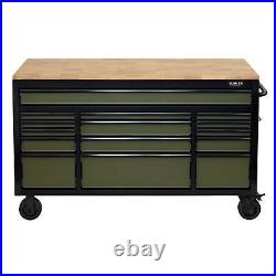 Draper 15 Drawer 61'' Bunker Workbench Roller Tool Cabinet Green 10368
