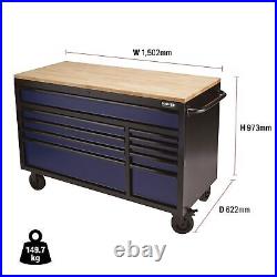 Draper BUNKER Workbench Roller Tool Cabinet, 10 Drawer, 56, Blue 08237