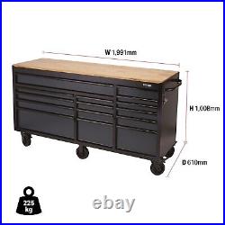 Draper BUNKER Workbench Roller Tool Cabinet, 15 Drawer, 72, Grey 08241