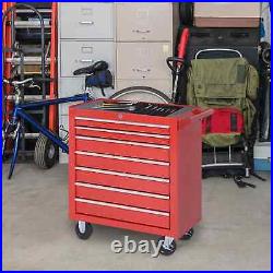 Durhand Steel 7 Drawer Tool Storage Cabinet Tool Chest with Roll Wheels Red