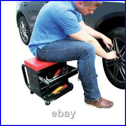 Garage Mobile Workshop Roller Seat With Tool Storage Box Trolley Cabinet Wheels