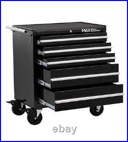 Hilka Tool Chest Trolley Mobile Black Metal 5 Drawer Storage Roll Cabinet Box