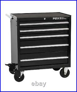 Hilka Tool Chest Trolley Mobile Black Metal 5 Drawer Storage Roll Cabinet Box