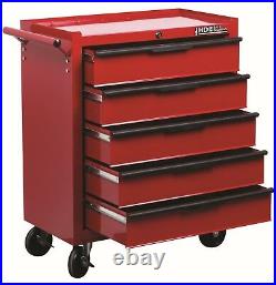 Hilka Tool Trolley Chest 5 Drawer Red Mobile Storage Roll Cabinet Unit Cart Box