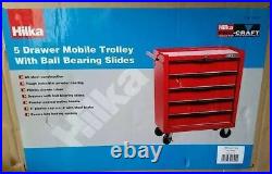 Hilka Tool Trolley Chest 5 Drawer Red Mobile Storage Roll Cabinet Unit Cart Box