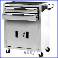 Lockable Tool Chest Metal Storage Box Roller Cabinet with Drawer & Wheel White