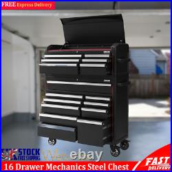 Mechanic Tool Chest 16 Drawer Roller Cabinet Steel Storage Box Organizer Black