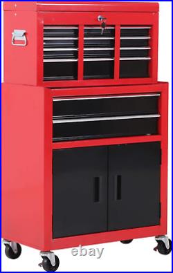 Metal Tool Cabinet with 6 Drawers, Pegboard, Top Chest, and Roller Cabinet Combo