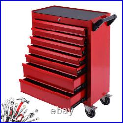 Pro Tool Chest Rollcab Box Roller Cabinet Ball Bearing 7 Drawers Lockable, Red