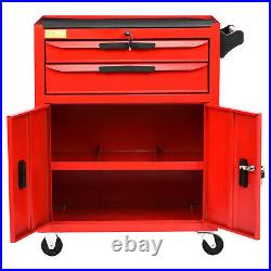 Roller Tool Cabinet Storage Chest Box 3 Drawers Roll Wheels Garage Workshop Red