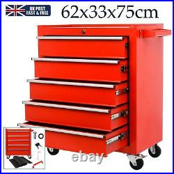 Roller Tool Cabinet Storage Chest Box 5 Drawers Roll Wheels Garage Workshop Red