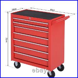Roller Tool Cabinet Storage Chest Box 7 Drawers Roll Wheels Garage Workshop Red