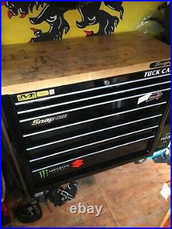 SNAP ON USED BLACK TOOL BOX ROLL CAB CABINET 40 Width WITH WOODEN WORKTOP