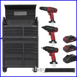 Sealey Roller Cabinet, Tool Chest, Power Bar and 20v Power Took Kit Black