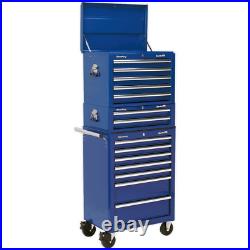 Sealey Superline Pro 14 Drawer Roller Cabinet, Mid Box and Top Tool Chest Blue