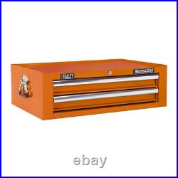 Sealey Superline Pro 14 Drawer Roller Cabinet, Mid Box and Top Tool Chest Orange