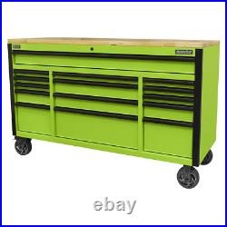 Sealey Superline Pro 15 Drawer Wooden Worktop Roller Cabinet Green