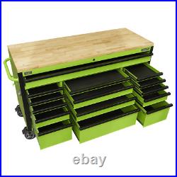 Sealey Superline Pro 15 Drawer Wooden Worktop Roller Cabinet Green