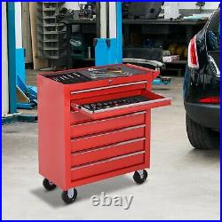 Steel 7 Drawer Tool Storage Cabinet Tool Chest with Roll Wheels Red
