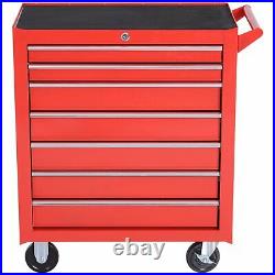 Steel 7 Drawer Tool Storage Cabinet Tool Chest with Roll Wheels Red