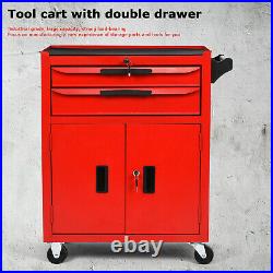 Tool Cart Storage Chest Mobile Roller Tool Cabinet Lockers Trolley With 2 Drawer