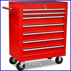 Tool Chest Trolley With 7 Drawer Red Metal Mobile Roll Wheels Cabinet Storage