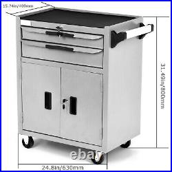 UK Tool Chest Cart Trolley Storage Cabinet Roller Tool Box Lockable 2 Drawers