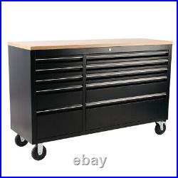 Wheels 55 Black Worktop Tool Chest Box Roller Cabinet/work Bench With 10 Drawer