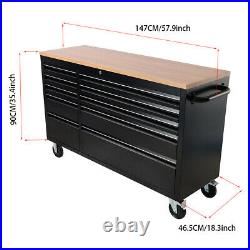 Wheels 55 Black Worktop Tool Chest Box Roller Cabinet/work Bench With 10 Drawer
