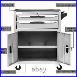 White Lockable Tool Chest Metal Storage Box Roller Cabinet with Drawer & Wheel